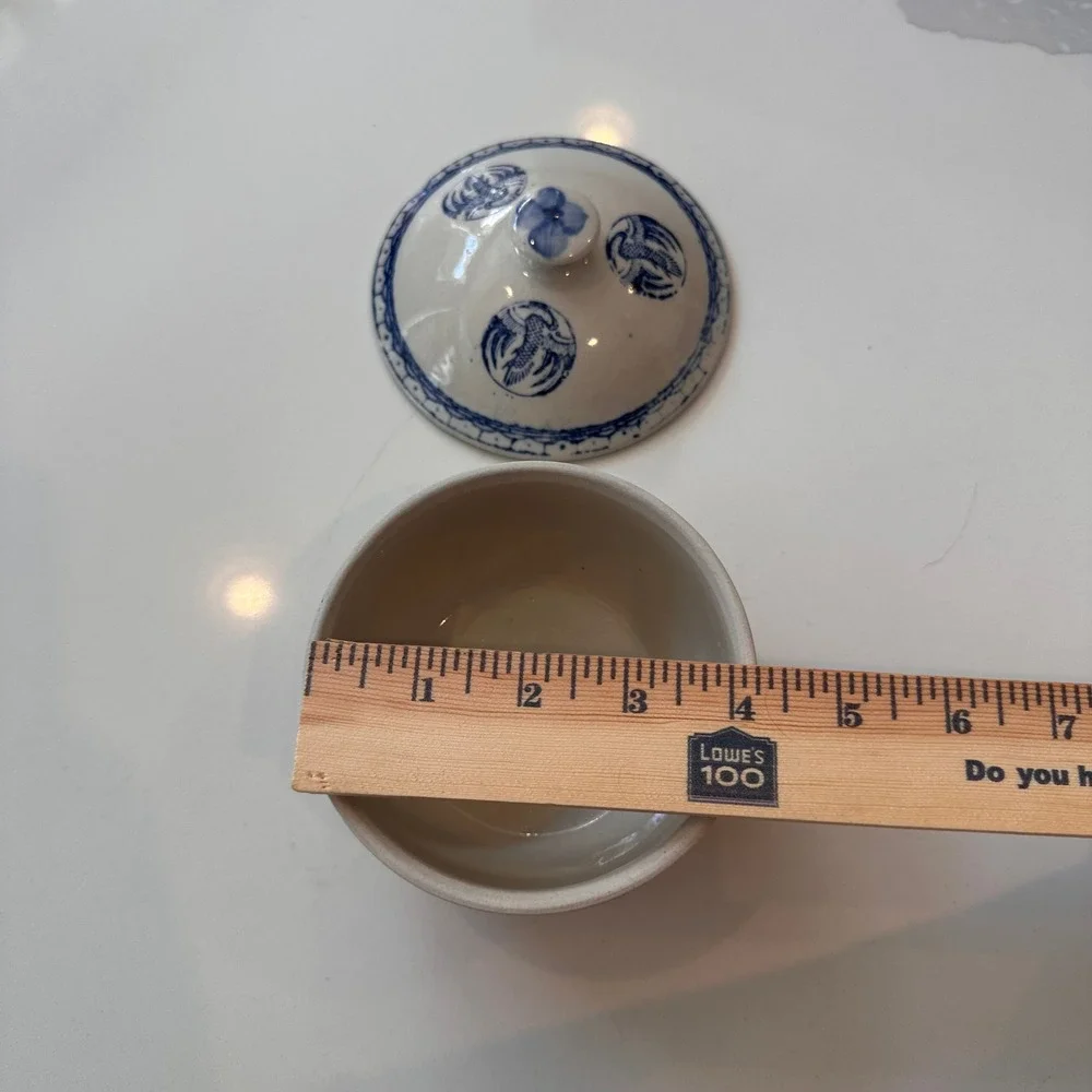 Vintage Crane Design Chinese Porcelain Serving Rice Bowl w/ Lid Blue White